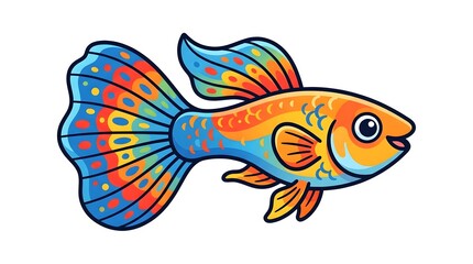 Fototapeta premium Colorful Guppy Fish Cartoon Illustration Isolated on White Background for Kids
