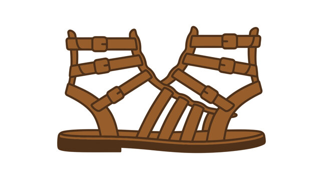 Brown leather gladiator sandals with many straps.