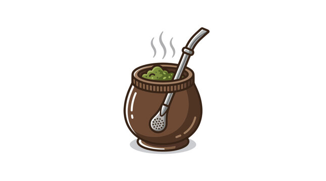 Yerba mate gourd and bombilla straw illustration.