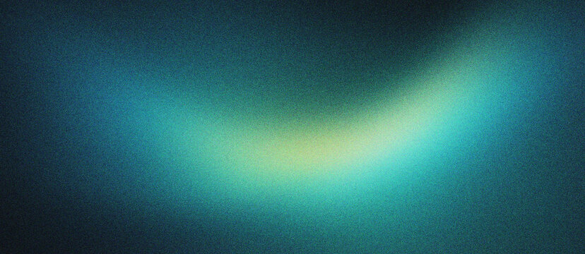 Abstract grainy gradient background with teal and yellow light leaks. Soft textured blur wallpaper for modern graphic design. Dark moody atmospheric backdrop with cinematic film grain noise.