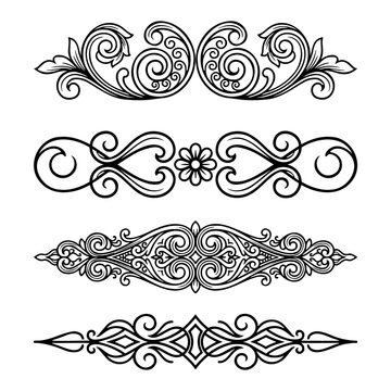 Vintage Ornamental Border Frame Elements Set For Decorative Divider Design