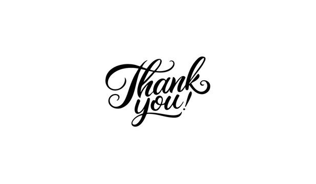 Elegant black script thank you calligraphy typography on white background