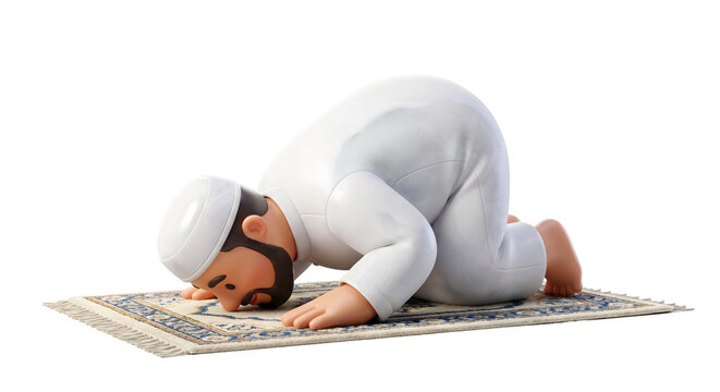 3D Isometric Muslim Man Prostrating Sujood Prayer