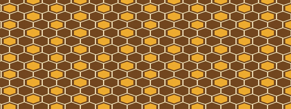 Honeycomb geometric pattern background, yellow and brown hexagon tile texture, repeating organic cell structure for nature design