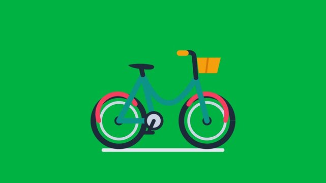 Flat vector illustration of a cute city bicycle with a basket on a green background.