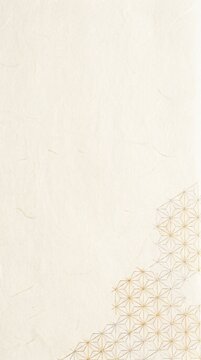 Vertical clean business background with bright washi paper texture and gold Kumiko Asanoha pattern