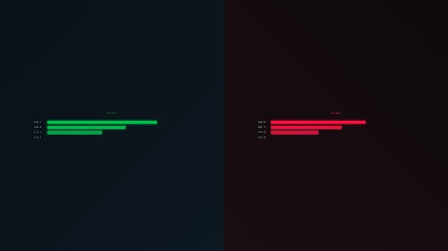 Dynamic motion of colorful digital lines in a split-screen animation for technology and data visualization.