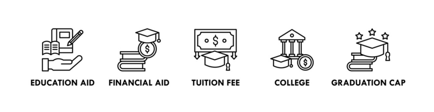 Scholarship banner web icon illustration concept with icon of educational aid, financial aid, tuition fee, college, and graduation cap