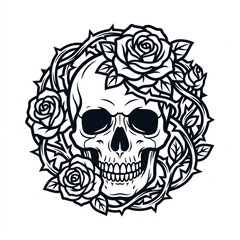 Fototapeta premium Skull and Roses Tattoo Design Illustration.