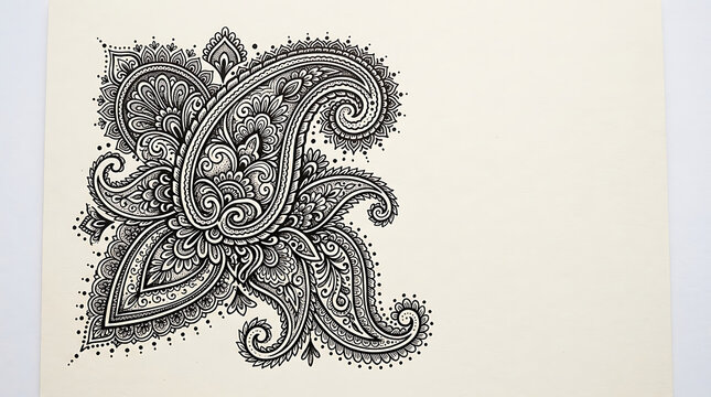 Hand Drawn Paisley and Floral Henna Ornament Pattern with Vintage Indian Decorative Elements