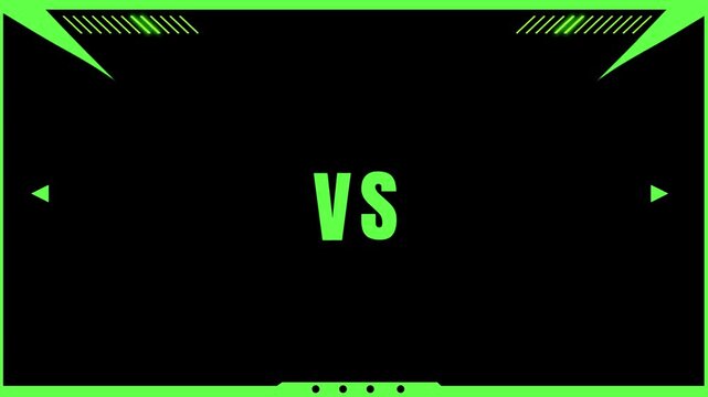 A digitally rendered black screen features a vibrant neon green border with angular futuristic design elements, centered with the bold 'VS' text, creating an engaging visual for competitive gaming.