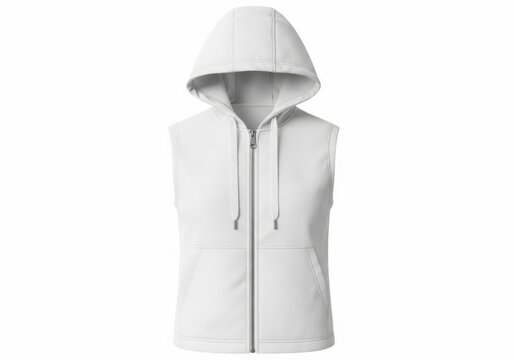 A white sleeveless hooded zip up jacket for women
