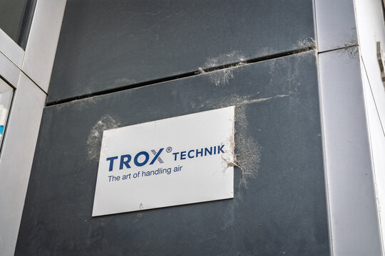 BELGRADE, SERBIA - JUNE 13, 2026:TROX Technik logo on an office facade in Belgrade, Trox Technik is a german air-handling brand associated with ventilation, air conditioning, building climate systems.