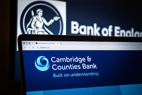 LONDON, UK - JULY 12, 2026: Logo of Cambridge & Counties Bank on their website. Cambridge and Counties Bank, or CCB is a British retail bank, a specialist bank, from East Anglia and Midlands, England.