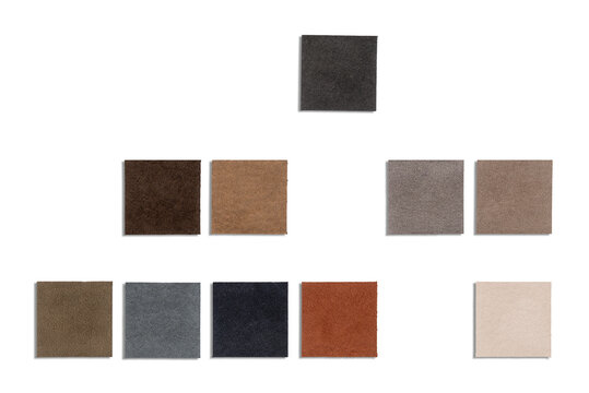Assortment of suede leather sample swatches in earthy and neutral tones