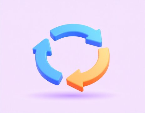 Two rotating arrows in a circle. Refresh, reload, recycle and update symbol. 3d vector icon. Cartoon minimal style.
