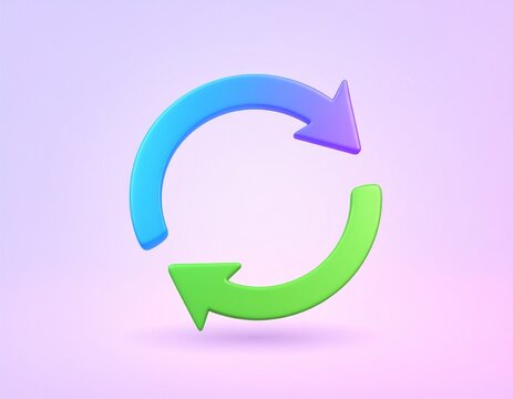 Two rotating arrows in a circle. Refresh, reload, recycle and update symbol. 3d vector icon. Cartoon minimal style.
