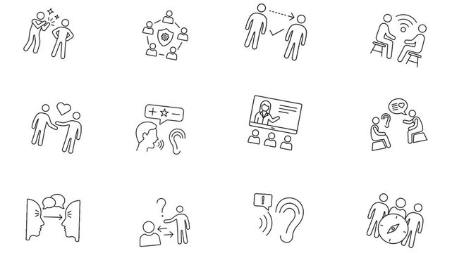 Business Communication and Soft Skills Line Art Icon Set Animation