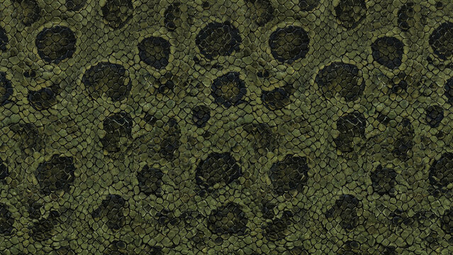 Green Anaconda Snake Skin Texture Pattern with Dark Spots and Detailed Reptile Scales