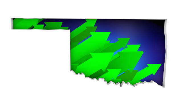 Oklahoma OK State Map Arrows Increase Up On the Rise Growth Data 3d Illustration