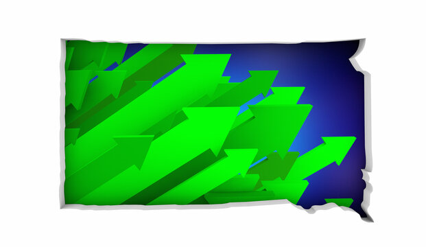South Dakota SD State Map Arrows Increase Up On the Rise Growth Data 3d Illustration
