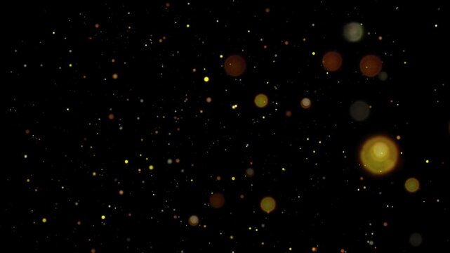 Vibrant bokeh lights create a dynamic and colorful abstract background, featuring various sized glowing orbs against a deep black canvas for graphic design.
