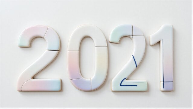 Modern, metallic, and colorful numbers forming the year 2021