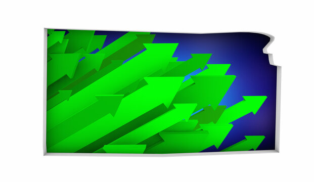 Kansas KS State Map Arrows Increase Up On the Rise Growth Data 3d Illustration