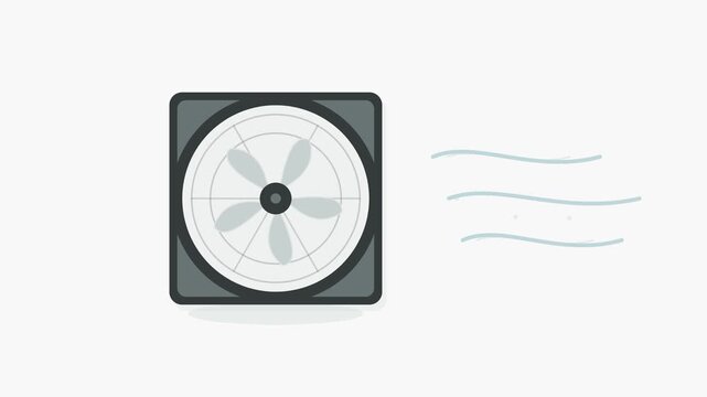 Flat Animated Square Industrial Exhaust Fan with Wind Flow Effect on White Background 4K 60fps
