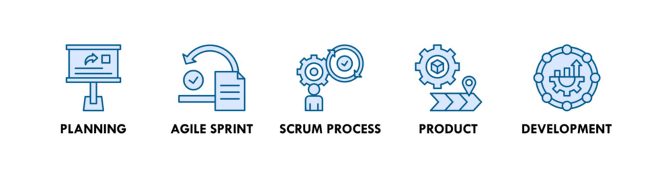 Roadmap banner web icon illustration concept with icon of planning, agile sprint, scrum process, product, and development