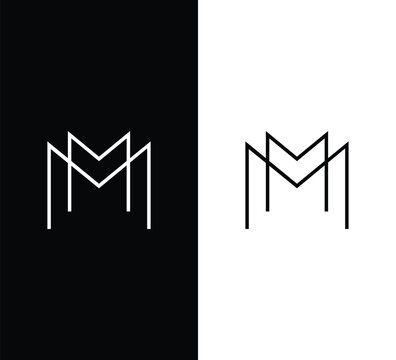 Minimalist double letter m monogram logo design on black and white background