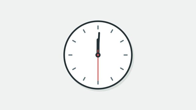 Minimalist Analog Clock Animation Featuring Ticking Red Second Hand on a Clean White Background 4K