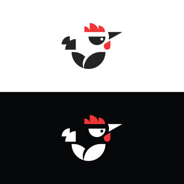 Minimalist rooster head vector icon graphic design in black white and red