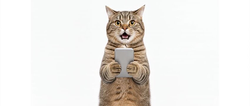 Shocked Cat Reacting to Smartphone in Panoramic Video