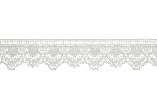 White floral lace border strip with scalloped edge