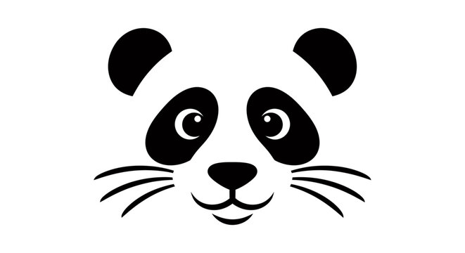 Playful cartoon panda face illustration featuring bold black and white features, a cute mascot suitable for branding and decor.