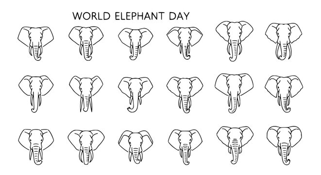 World Elephant Day Celebration - Stylized Elephant Heads Collection