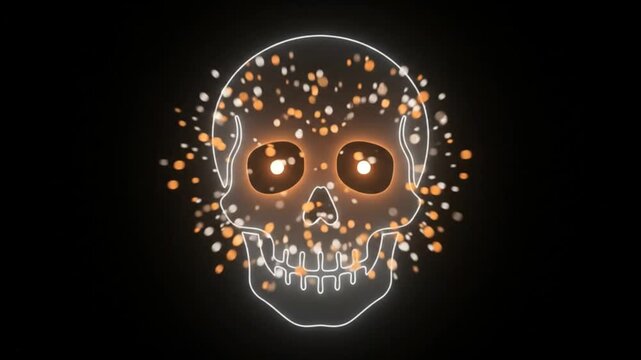 Halloween Skull Icon Drawing and Glowing Eye Animation on Black