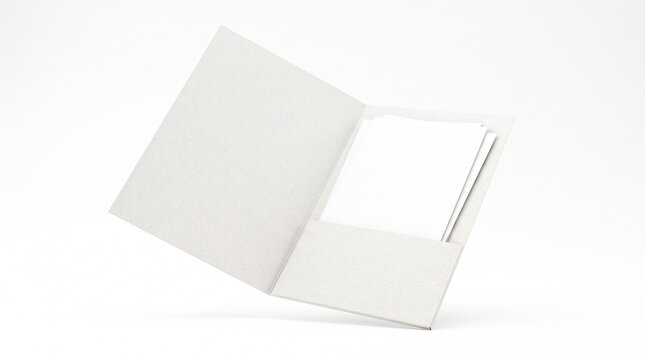 Open blank white presentation folder with inner document pocket mockup isolated on white