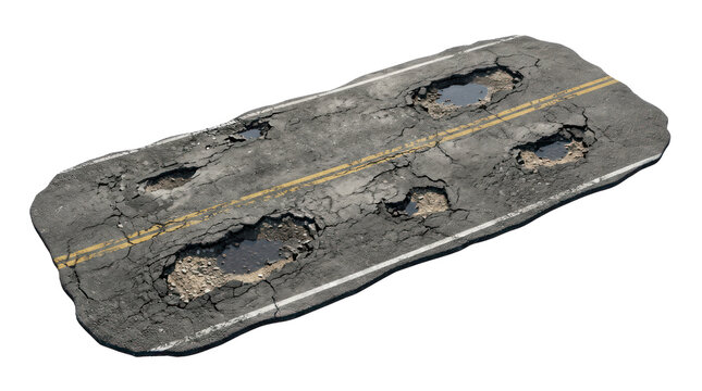 Damaged Asphalt Road Section with Potholes Isolated