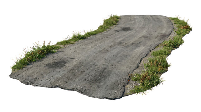 Isolated segment of an old damaged asphalt rural road