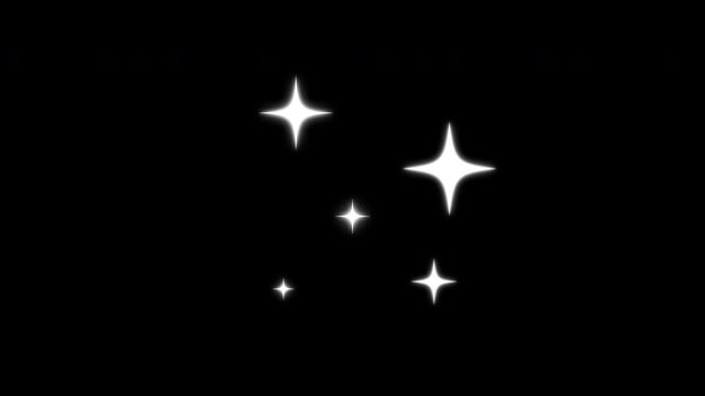 Glowing twinkling stars animation, magical starry sky with twinkling stars, starry night, white cartoon sparkles in doodle style on black screen background, star twinkling animation, 4k video