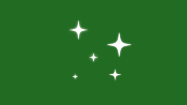 Glowing twinkling stars animation, magical starry sky with twinkling stars, starry night, white cartoon sparkles in doodle style on green screen background, star twinkling animation, 4k video
