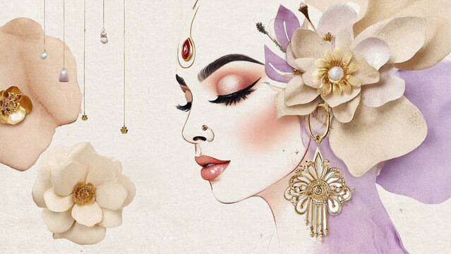 women face with jewlary and bold makeup look illustration.ai 