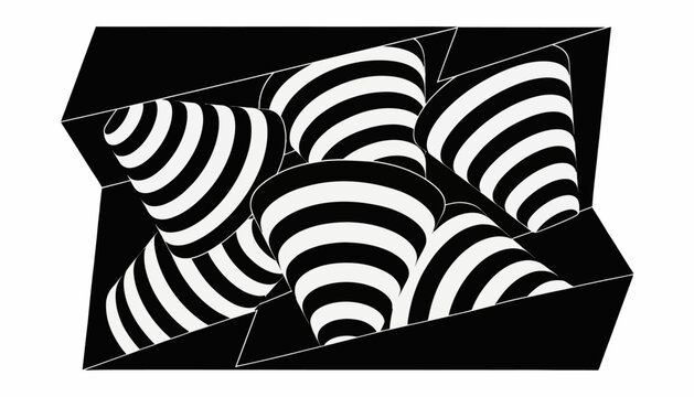 Abstract Black and White Optical Illusion Cones, Psychedelic Pattern, Geometric Design, Op Art Background