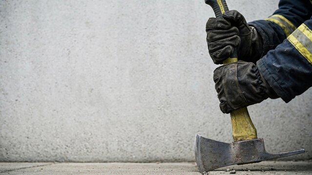 A hand in a black glove clutches an axe, illustrating the theme of fire safety for Fire Prevention Week