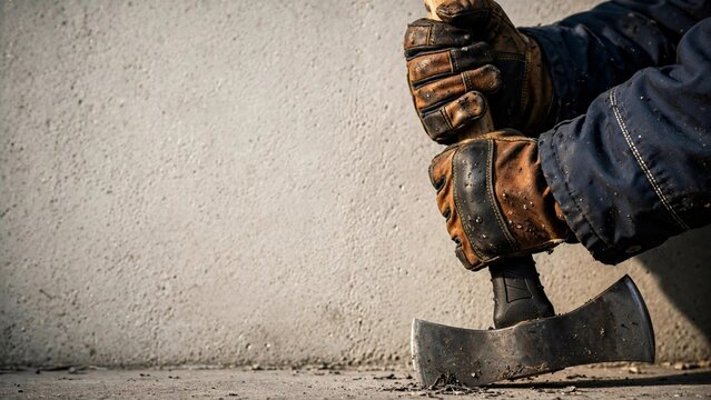 A person wearing a black glove holds an axe, symbolizing fire safety awareness during National Fire Prevention Month