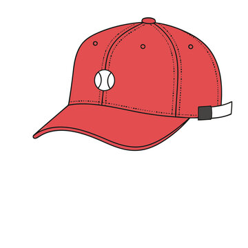 Red baseball cap with tennis ball logo