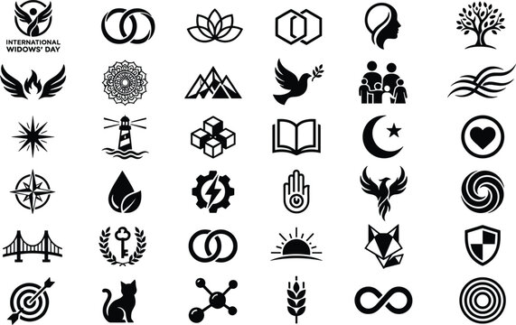 Universal conceptual abstract symbols and branding line icons bundle for community development corporate identity logo design