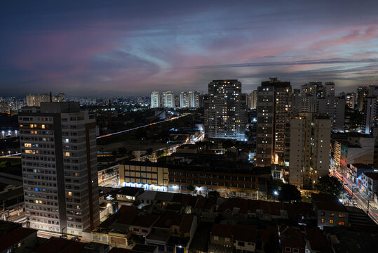 Nighttime photo of the Lapa neighborhood in Sao Paulo with a magnificent sky.